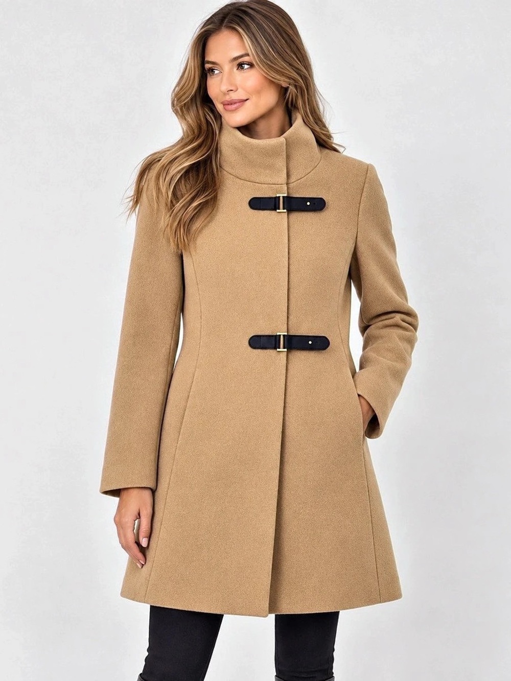 Lauren Ralph Lauren Camel Wool Blend Funnel Neck Toggle Coat – Size 14